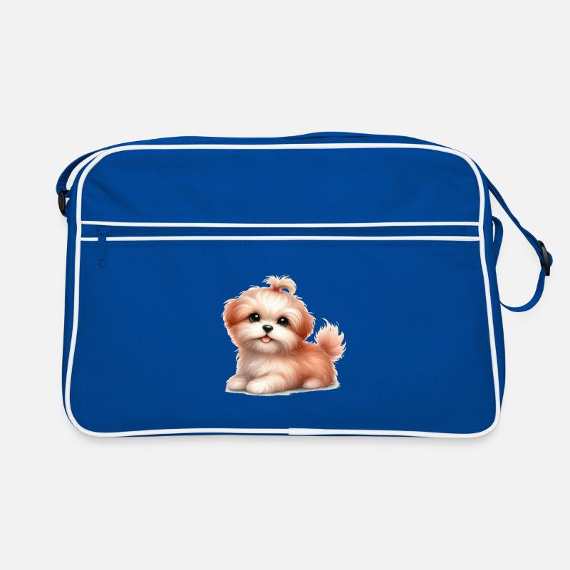 Süßer Hund - Retro Tasche - Blau/Weiß