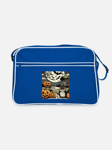 Halloween Design - Retro Tasche - Blau/Weiß - Vorne
