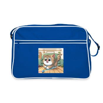 Verspielte Katze im Heim - Retro Tasche - Blau/Weiß - Vorne