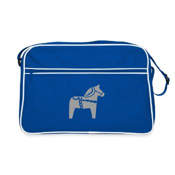 Skandinavisches Dala Pferd – Folklore Design - Retro Tasche - Blau/Weiß - Vorne