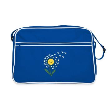 Smiling sun with rays of flowers - Retro Bag - blue/white - Front