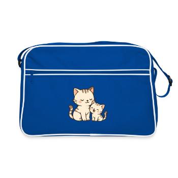 Mom cat and baby kitten cuddling and laughing - Retro Bag - blue/white - Front