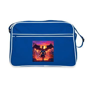 Guerrier dragon dans le style pixel art - Sac Retro - bleu/blanc - Devant