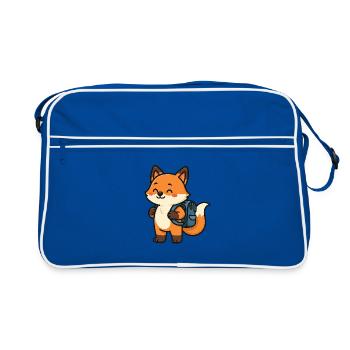 Cute fox with glasses & satchel - Retro Bag - blue/white - Front