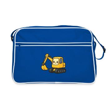 Niedlicher Bagger mit Kulleraugen - Retro Tasche - Blau/Weiß - Vorne