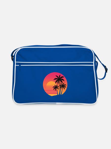 Retro Sunset Palmen | 80s Strand Vibes - Retro Tasche - Blau/Weiß - Vorne