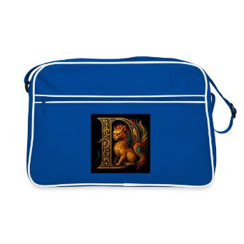 D - Ornement magique avec une créature ressemblant à un chat - Sac Retro - bleu/blanc - Devant