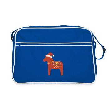 Dala-Pferd Weihnachten - Retro Tasche - Blau/Weiß - Vorne
