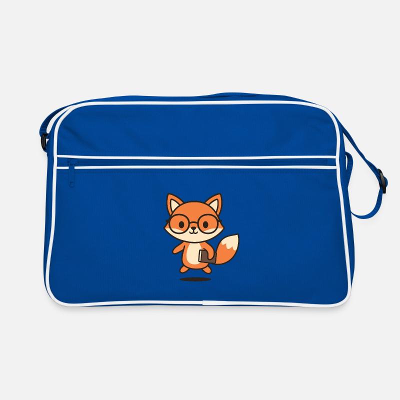 Cute smart fox guy with glasses and book Retro Bag