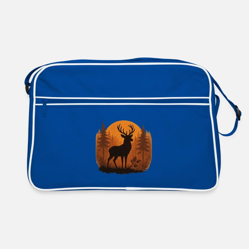 Hirschsilhouette Herbstwald Retro Tasche