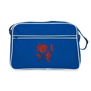 Motif de branche de magnolia rouge - Sac Retro - bleu/blanc - Devant