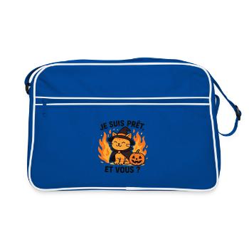 Chat sorcier Halloween prêt - Sac Retro - bleu/blanc - Devant
