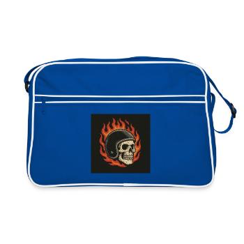 Crâne de flammes avec casque - Sac Retro - bleu/blanc - Devant