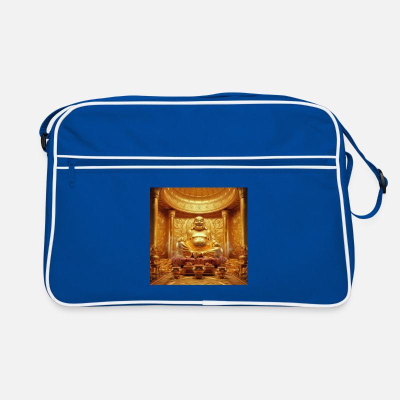 Goldener Bitcoin Buddha Tempel - Retro Tasche - Blau/Weiß