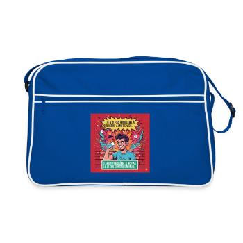 Glas gegen Wand, Retro-Humor - Retro Tasche - Blau/Weiß - Vorne