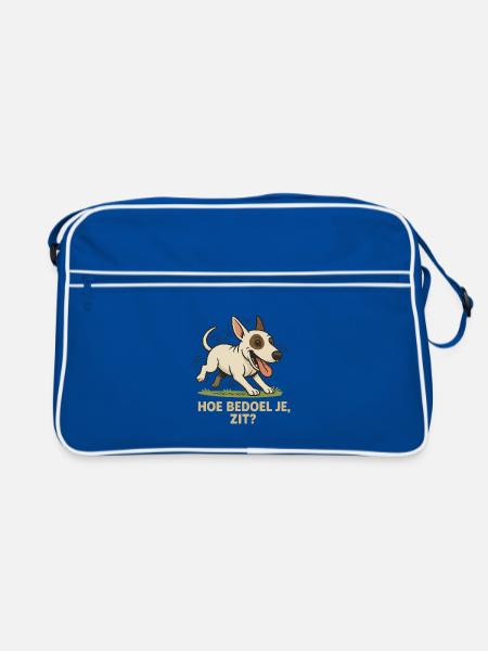 Bullterrier lustig - Retro Tasche - Blau/Weiß - Vorne