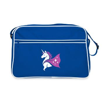 Licorne avec cape, magie dans le cœur - Sac Retro - bleu/blanc - Devant
