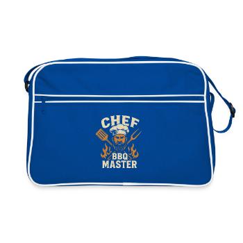 BBQ Master Chef Motif with Flames - Retro Bag - blue/white - Front