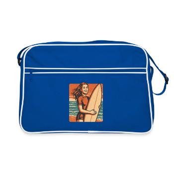 Surfeur rétro au coucher du soleil - Sac Retro - bleu/blanc - Devant