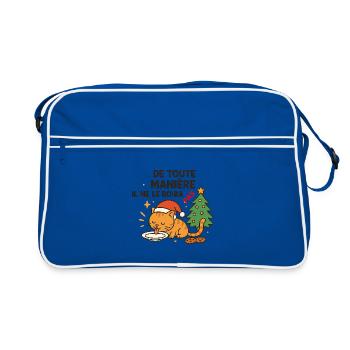 Festliche Weihnachtskatze, die sich weigert zu trinken - Retro Tasche - Blau/Weiß - Vorne