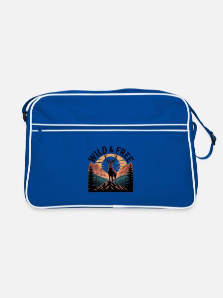 Wild & Free Deer T-Shirt | Outdoor Hiking Nature - Retro Bag - blue/white