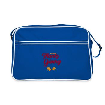 Happy Thanksgiving Script with Leaves - Retro Bag - blue/white - Front