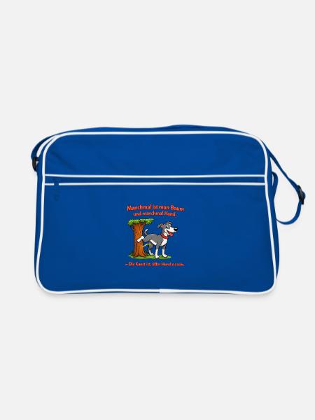 Hund und Baum: Kunst des Hundseins - Retro Tasche - Blau/Weiß - Vorne