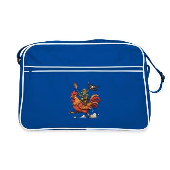 Goblin rider on a rooster - Retro Bag - blue/white - Front