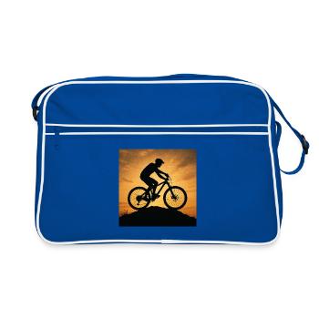 Silhouette du VTT au coucher du soleil - Sac Retro - bleu/blanc - Devant