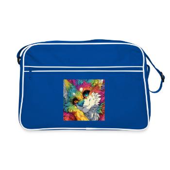 Rainbow Fur Cuddly Cat - Retro Bag - blue/white - Front