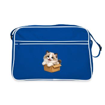 Le chaton heureux est dans sa boîte - Sac Retro - bleu/blanc - Devant
