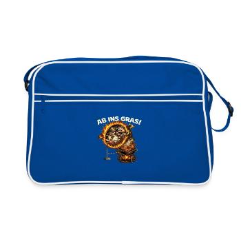 Ab ins Gras! Grill & Kuh Humor Shirt - Retro Tasche - Blau/Weiß - Vorne