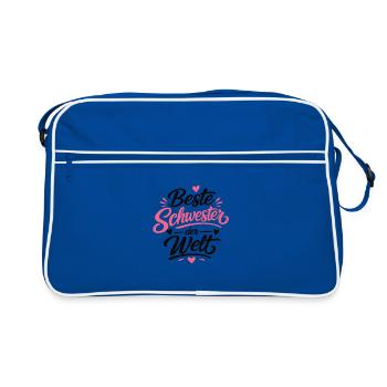 Beste Schwester der Welt Pink Design - Retro Tasche - Blau/Weiß - Vorne