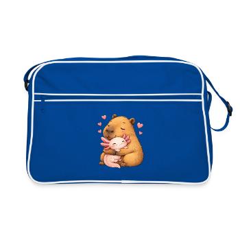 Capybara avec un ami axolotl rose - câlin affectueux - Sac Retro - bleu/blanc - Devant