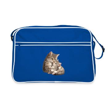 Mom cat cuddles with her sweet cute kitten - Retro Bag - blue/white - Front