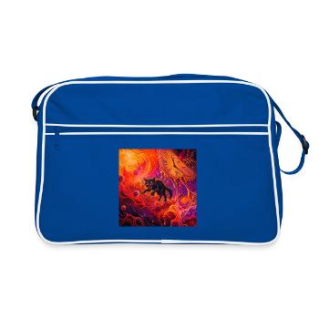 Cosmic Black Cat and Melted Clock - Retro Bag - blue/white - Front