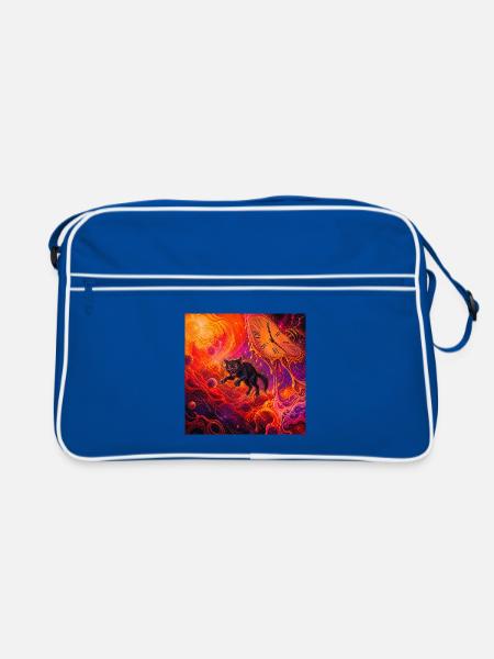 Chat noir cosmique et horloge fondue - Sac Retro - bleu/blanc - Devant