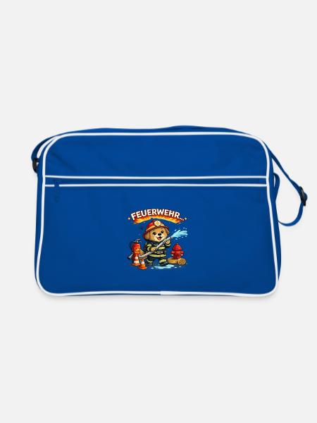 Feuerwehr Hund Cartoon Trupp - Retro Tasche - Blau/Weiß - Vorne