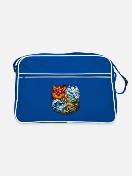 Phönix Feuer Wasser Erde Symbolkraft - Retro Tasche - Blau/Weiß - Vorne