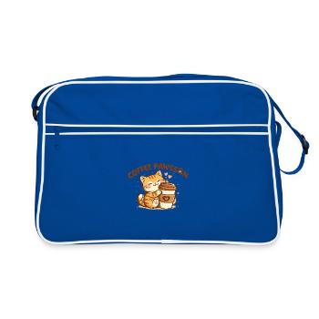 Peluche chat KaffePaws avec gobelet - Sac Retro - bleu/blanc - Devant