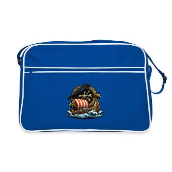 Raven Rudder Viking Ship Emblem - Retro Bag - blue/white - Front