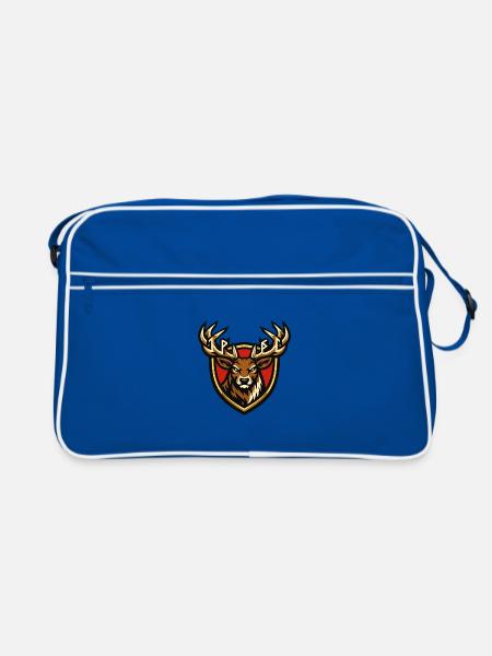 Hirsch im Wappenstil - Retro Tasche - Blau/Weiß - Vorne