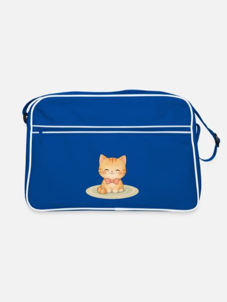 Katze - Retro Tasche - Blau/Weiß