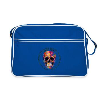 Bunter Patchwork Schädel - Retro Tasche - Blau/Weiß - Vorne