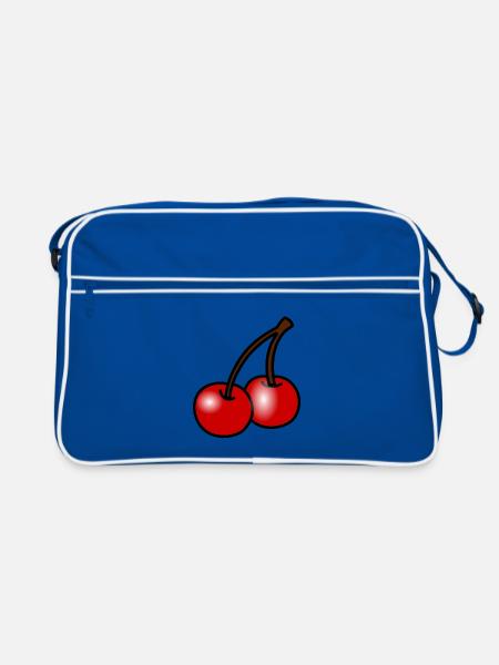 Zwei Kirschen auf Schwarz - Retro Tasche - Blau/Weiß