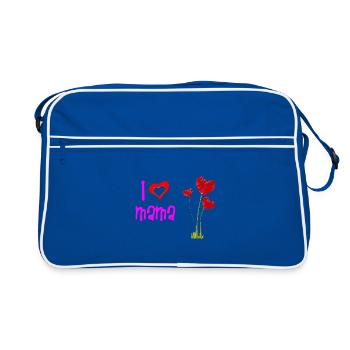 Liebevolles Muttertagsherz Blumendesign - Retro Tasche - Blau/Weiß - Vorne