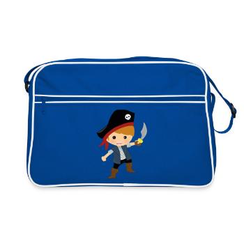 Mignon petit pirate avec chapeau de pirate et sabre - Sac Retro - bleu/blanc - Devant