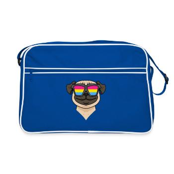 Pansexuell Mops Hund - Hund mit Brille - Retro Tasche - Blau/Weiß - Vorne