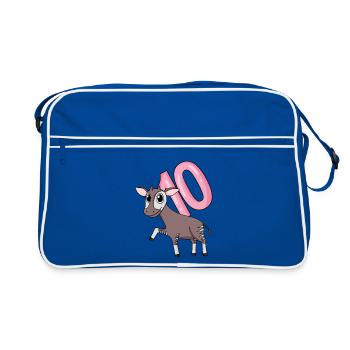 Mädchen 10 Jahre alt Okapi 10. Geburtstag Geschenk - Retro Tasche - Blau/Weiß - Vorne