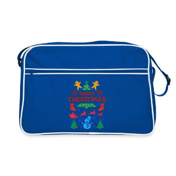 Weihnachten, Weihnachten, Weihnachten, Weihnachten - Retro Tasche - Blau/Weiß - Vorne